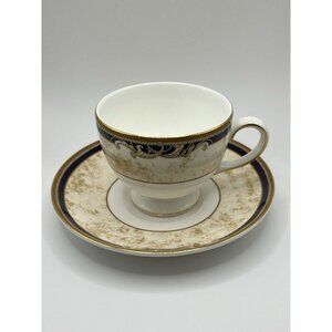 Wedgwood Cornucopia 1995 Cup & Saucer Set Leigh Shape Footed England Bone China